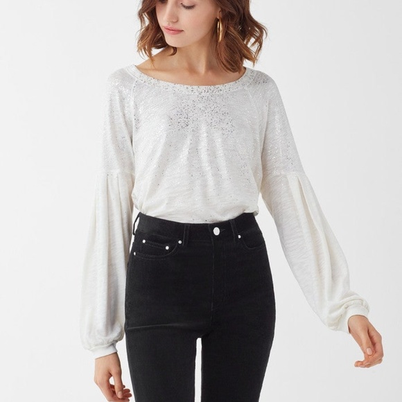 Splendid | Sparkle and Shine Longsleeve Top Small White - Picture 1 of 13